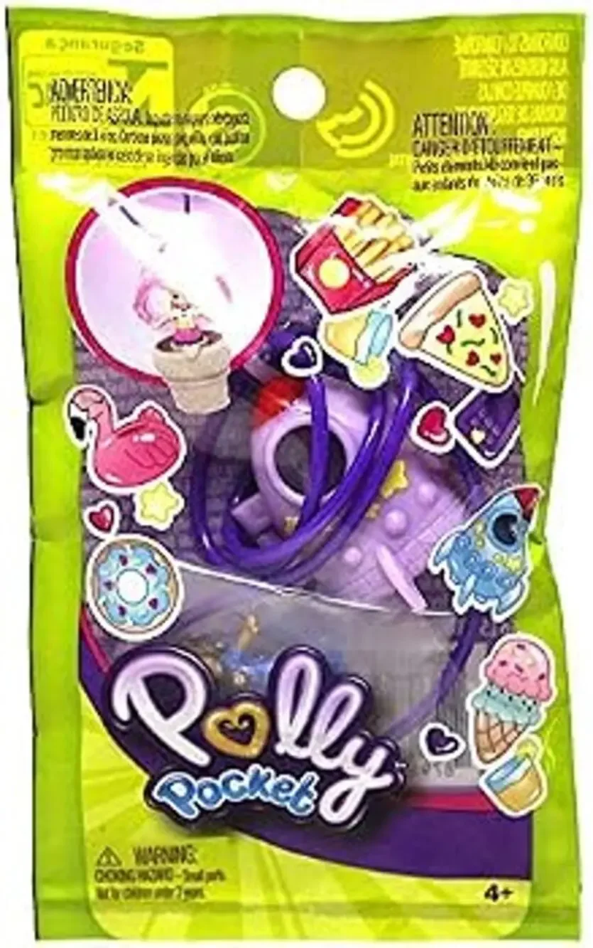 Polly Pocket Tiny Takeaway Micro DOLL & PURPLE ROCKET NECKLACE Series 1 2018 NEW